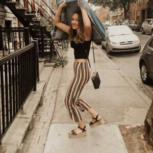 URBAN OUTFITTERS Ant Knit High Rise Straight Crop Pull On Pant Rainbow Stripe SP